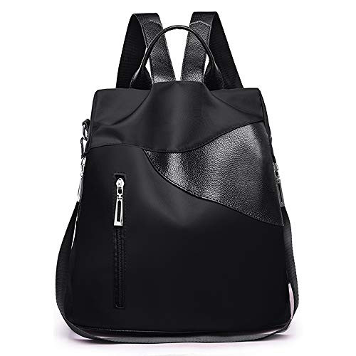 Backpack Purse Fashion Leather Backpack for Women Nylon Anti-theft Rucksack School Shoulder Bag 08Black