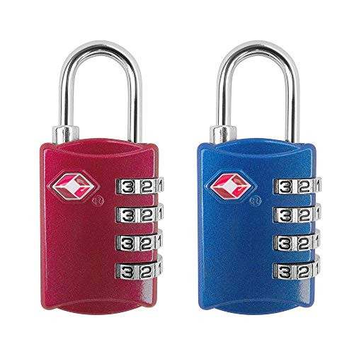 TSA Approved Luggage Lock - 4 Digit Combination Padlock for Travel Luggage Backpack Bag Suitcase Lockers Lock - Pack of 2 (Blue Red) TSA Approved Luggage Lock - 4 Digit Combination Padlock for Travel Luggage Backpack Bag Suitcase Lockers Lock - Pack of 2 (Blue Red)