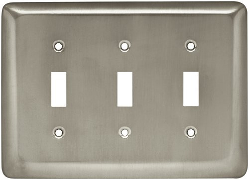 Brainerd 64380 Stamped Steel Round Triple Toggle Switch Wall Plate / Switch Plate / Cover, Satin Nickel