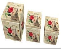One of a kind Paris Themed multipurpose storage tin, shabby chic, with Eiffel tower and re rose design set of 3