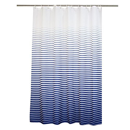 Ufaitheart Fashion Stripe Shower Curtain Extra Long Fabric Shower Curtain 72 x 78 Inch Bathroom Curtains, Navy/White