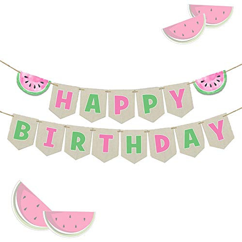 LaVenty Watermelon Birthday Banner Watermelon Happy Birthday Banner One In A Melon Birthday Banner Watermelon Banner Watermelon Party Decoration