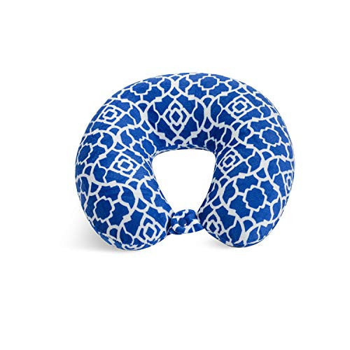 World's Best Feather Soft Microfiber Neck Pillow, Cobalt Blue Trellis,
