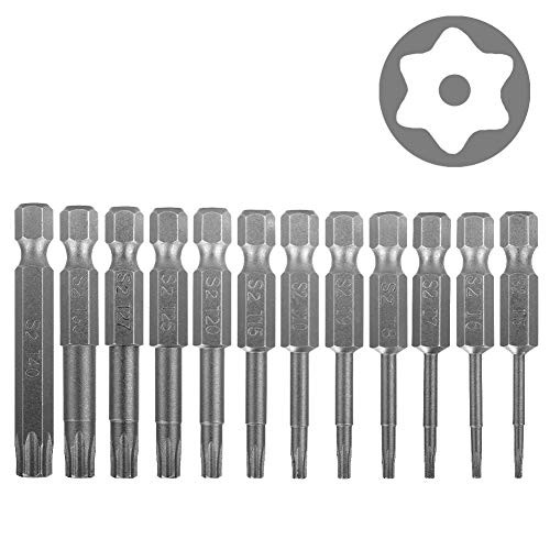 HandsEase Torx Head Screw Driver Bit Set 12pcs 1/4 Inch Hex Shank T5-T40 S2 Steel Torx Security Tamper Proof Star 6 Point Magnetic Screwdriver Kit Tools