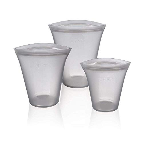 Reusable Silicone Food Storage Bags | Sandwich, Sous Vide, Liquid, Snack, Lunch, Fruit, Freezer Airtight Seal | BEST for Preserving and Cooking (gray cup+bag+dish -8 pcs)