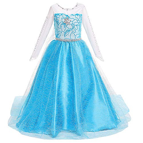 Snow Queen Princess Elsa Costumes Birthday Party Halloween Costume Dress Up for Little Girls 3-12 Years(Blue,8-10 Years Height 55"(140cm))