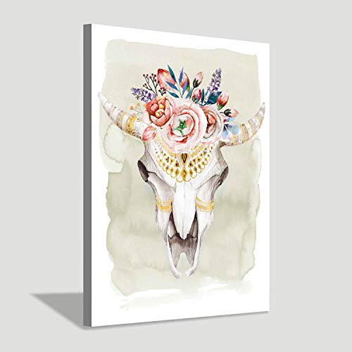 Cow Skull Canvas Wall Art: Dreamcatcher Artwork Painting Print Picture for Living Room (24'' x 18'' x 1 Panel)