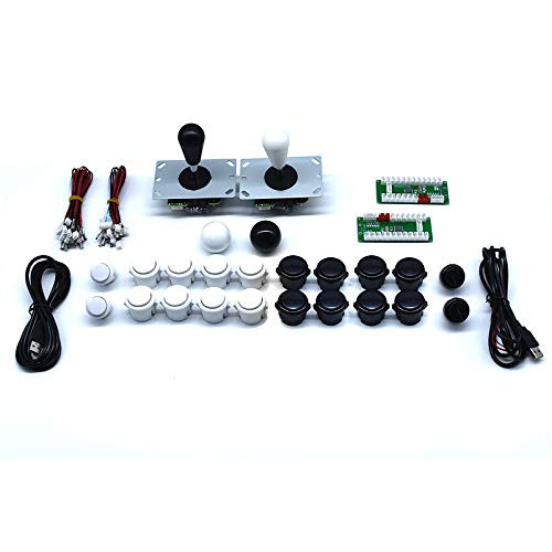Arcity 2-Player Arcade Buttons and Joystick Kits DIY Controller USB Encoder to PC Video Games 8 Ways Joystick + 20 Push Buttons (2.8mm Terminal) for Windows MAME Raspberry Pi 1 2 3 Black and White New