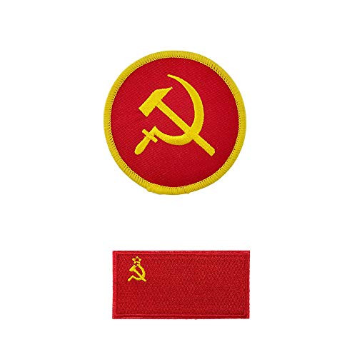 [2 Pieces Set] Communist Hammer and Sickle Russia Soviet Union Flag Embroidered Iron on sew on Patch