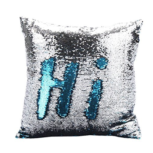 SNUG STAR Two-Color Decorative Pillow Case Square Paillette Throw Mermaid Sequins Cushion Covers 16 X 16 for Home Decor Party/Sofa/Bed(Blue and Silver)