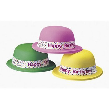 Neon "Happy Birthday" Derby Hats (1 Dozen) - Bulk