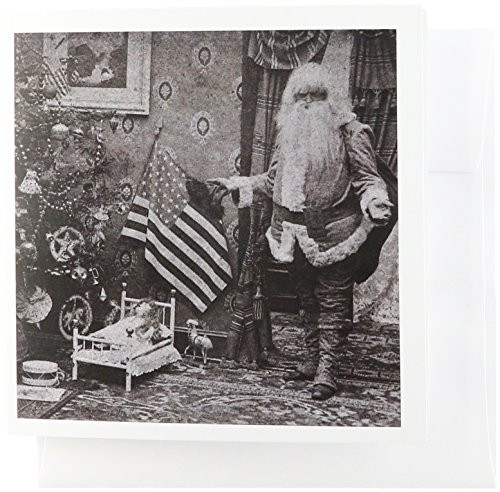 3dRose Patriotic Santa Vintage Christmas Grayscale - Greeting Cards, 6 x 6 inches, set of 6 (gc_6745_1)