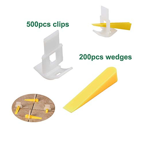 Tile System Kit 700pcs 1/16" 1.5mm Ceramic Wall Floor Lippage Leveling Wedges 500pcs and Clips 200pcs Sets Laying Tools TUSRAI
