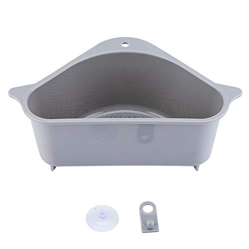 Sink Basket, Triangle Storage Holder Multifunctional Drain Shelf Sucker Sink Storage Rack Drain Rack Organizer for Kitchen Bathroom(Grey)
