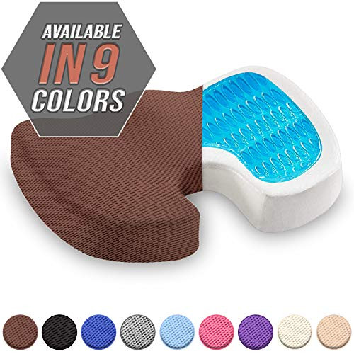 Seat Cushion Orthopedic Gel & Memory Foam Coccyx Cushion for Tailbone Pain Office Chair Car Seat Cushion Sciatica & Back Pain Relief (Brown)