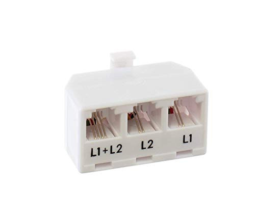 THE CIMPLE CO - Telephone Splitter 2 Line Adapter - 3-Way Splitter (Line 1, Line 2, and Twin Line) - Dual Line Separator - 4 Conductor Connector (2 Phone Lines)  White, 3 Pack