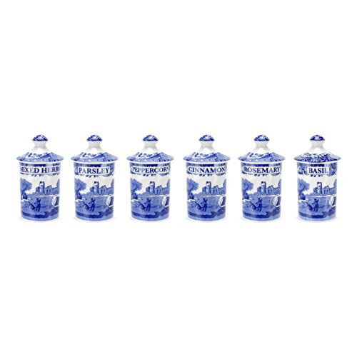 Spode Blue Italian Spice Jar, Set of 6