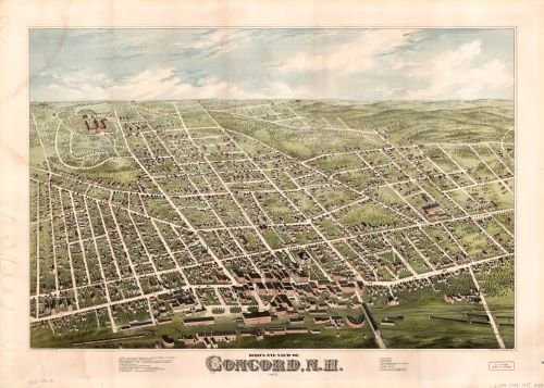 1875 Map Bird's Eye View of Concord, N.H. : 1875 - Size: 18x24 - Ready to Frame - Concord | New Hamp
