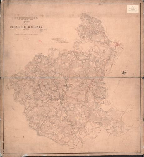 1863 Map Survey of a Part of Chesterfield County, Virginia. - Size: 22x24 - Ready to Frame - Chester