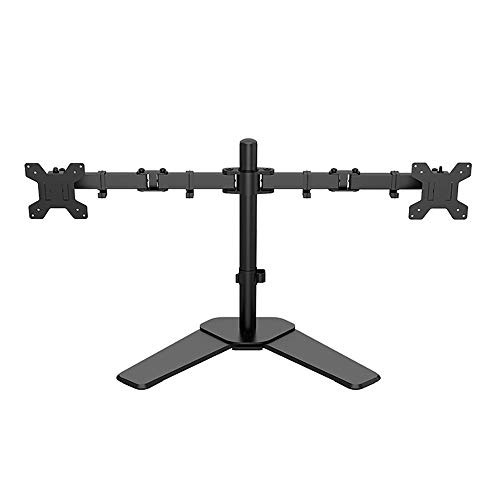 Dual LCD Monitor Stand, FOME Free Standing Height Adjustable Monitor Mount Dual LCD Desk Mount Two Arm Monitor Mount with Swivel and Tilt for 13-27 Inch LCD Screens Hold Up to 17.6lbs Per Arm