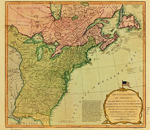 1794 map The United States of America, with The British Possessions of Canada, Nova Scotia, New Brunswick and Newfoundland .|Size 20x24 - Ready to Frame|