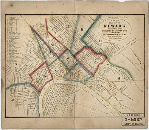 1859 The City of Newark, State of New Jersey East Newark, Harrison, New Jersey, Newark, United States- 20" x 24" Map - Frame Ready