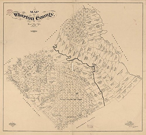 1895 Wharton County - Shows Land Ownership. - Andrew J. Baker Commissioner of The General Land Office of The State of Texas. - Copy 1 Mounted on Paper
- 22" x 24" Map - Ready to Frame 1895 Wharton County - Shows Land Ownership. - Andrew J. Baker Commissioner of The General Land Office of The State of Texas. - Copy 1 Mounted on Paper
- 22" x 24" Map - Ready to Frame