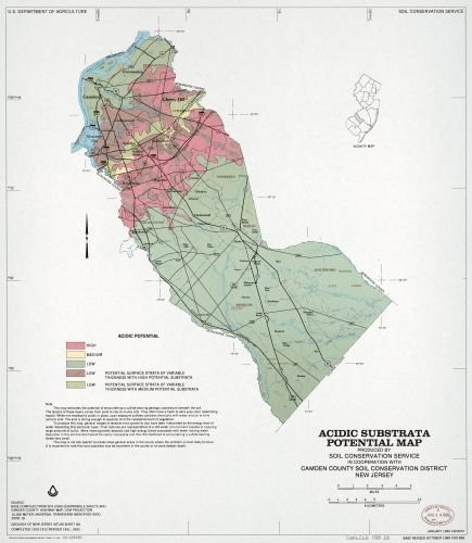 1989 Map Acidic Substrata Potential map : Camden County, New Jersey - Size: 20x24 - Ready to Frame -