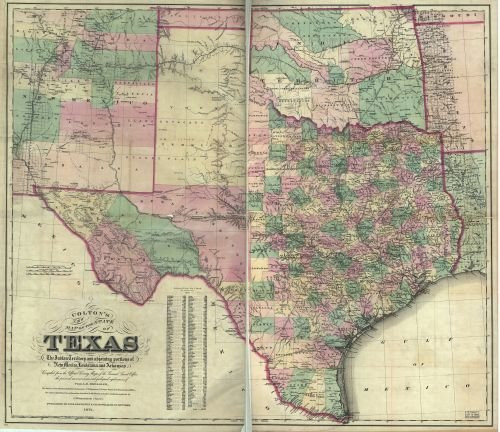 1872 Map Colton's New map of The State of Texas : The Indian Territory and adjoining portions of New