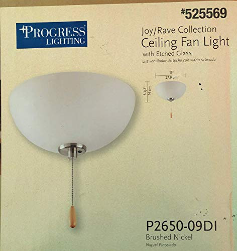 Progress Lighting 3-Light Brushed Nickel Ceiling Fan Light Kit with Etched Glass