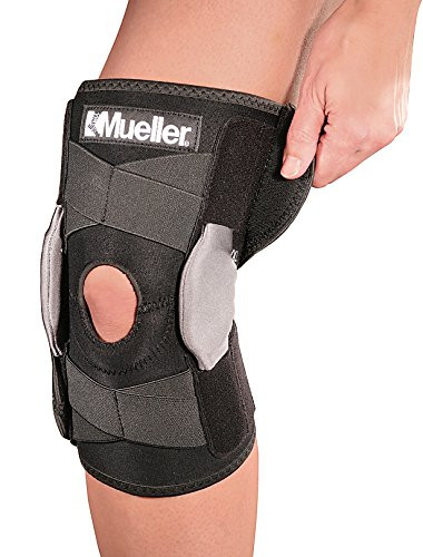 Mueller Sports Medicine Adjustable Hinged Knee Brace, Black/Gray, One Size Fits Most
