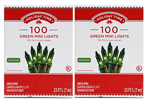 Holiday Time 100 Green Mini Lights - Green Wire (2 Pk)