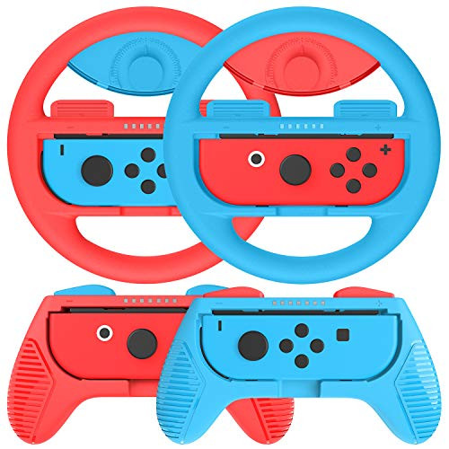 momen Grips Kit for Nintendo Switch Joy Con; Nintendo Switch Joy Con Grip, Anti-Slip Joy Con Wheel for Joy Con (4 Pack) Blue&Red