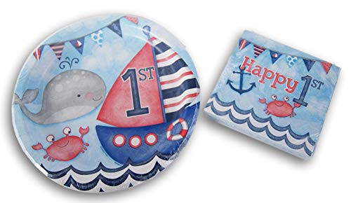 Party Supply Nautical Beach Birthday Themed Kit - Dinner Plates and Beverage Napkins