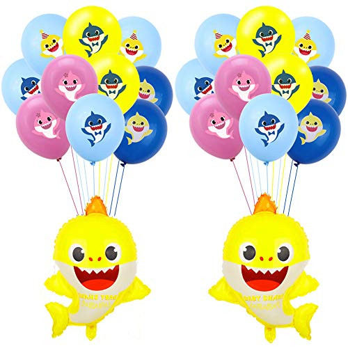 SAKOLLA Baby Shark Helium Balloons and Latex Balloon Set - 26 Pcs Shark Family Balloons for Sea World Shark Theme Birthday Party Decorations Baby Shower Party Supplies