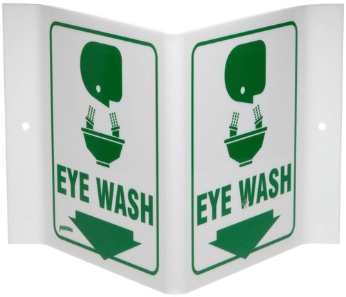 Brady V1EW03A 6' Height, 9' Width, 4' Depth Acrylic Green On White Color Standard 'V' Sign Legend 'Eye Wash (With Picto)'