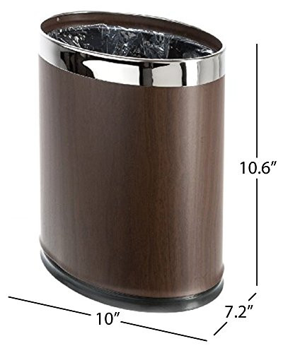 Brelso 'Invisi-Overlap' Metal Trash Can, Open Top Small Office Wastebasket, Oval Shape (Wood look)