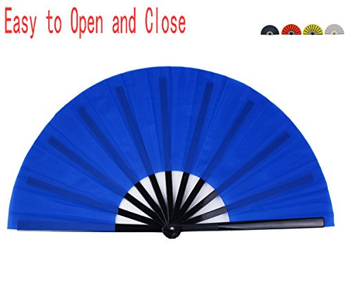 Folding Fan Chinese Hand Fan Performance Fan HONSHEN Nylon-Cloth Fan 13 inch (Blue)