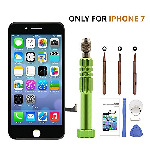 Screen Replacement for iPhone 7 Black, LCD Display & Touch Screen Digitizer with 3D Touch Full Assembly Set for iPhone 7 with Repair Tool Kit