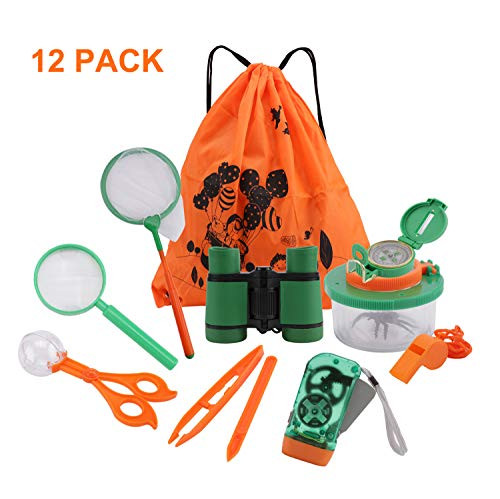 Giveme5 Outdoor Adventure Kit for Kids, 12-in-1 Kids Nature Explorer Kit Bug Catching Outside Exploration Set Educational Toddler Toy for Camping, Hiking, Backyard