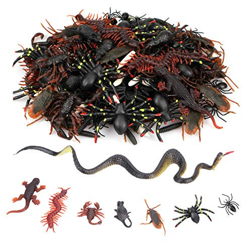 Plastic Realistic Bugs 160pcs Halloween Prank Gag Toys Creep Bugs Fake Cockroaches Snake Spiders Worms Scorpins Gecko Mouse Novelty Trick Joke Toys for Halloween Party Favors&Prop Decorations