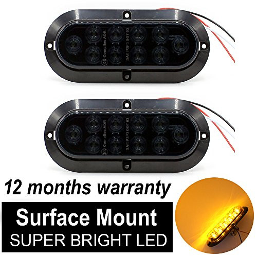 TMH ( Pack of 2 ) 6" 10 LED Surface Mount Oval Smoked Lens / Amber Light Turn Signal Side Marker Tail LED Light for Truck Trailer Trail Bus 12V DC