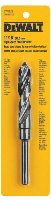 DEWALT DW1623 11/16-Inch Black Oxide 3/8-Inch Shank Reduced Shank Twist Drill Bit