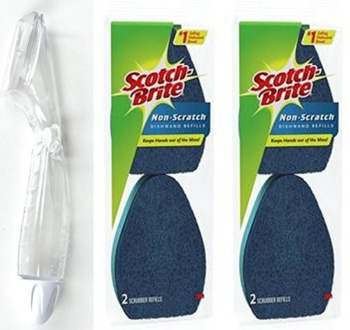 Non-Scratch Scotch-Brite Dishwand Multi Purpose 4 Pads Scrub Heads Sponge Pads Blue