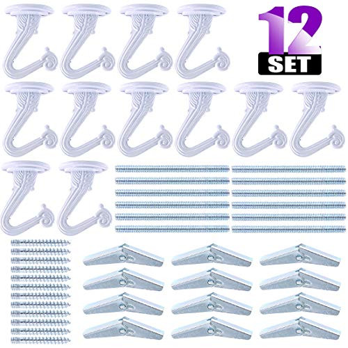 Swpeet 12 Sets 1Inch Heavy Duty Ceiling Hooks Swag Hooks with with Hardware Steel Screws Bolts and Toggle Wings for Hanging Plants Ceiling Installation Cavity Wall Fixing White