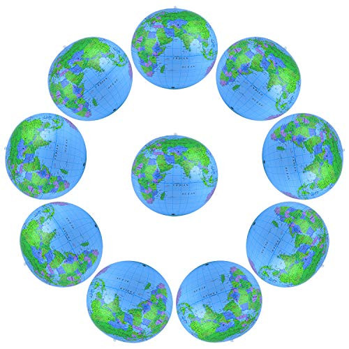 Coopay 10 Pack Inflatable Globe PVC World Globe Inflatable Earth Beach Ball for Beach Playing or Teaching