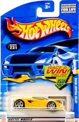 2001 - Mattel - Hot Wheels - Lotus Project M250 (Yellow) Collector #231 - 5 Spoke Wheels - Tinted Windows - Race & Win Card - New - Out of Production - Rare - Collectible