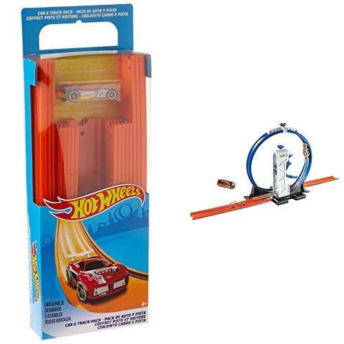 Hot Wheels Track Builder Straight Track with Car AND Hot Wheels Track Builder Loop Launcher Playset