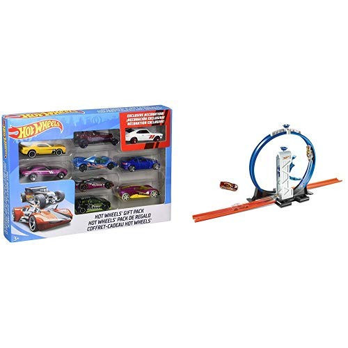 Hot Wheels 9-Car Gift Pack (Styles May Vary) AND Hot Wheels Track Builder Loop Launcher Playset