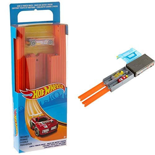 Hot Wheels Track Builder Straight Track with Car AND Hot Wheels Race Case Track Set